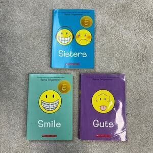 Bundle of 3 Raina Telgemeier Paperback Graphic Novels Sisters Smile Cuts